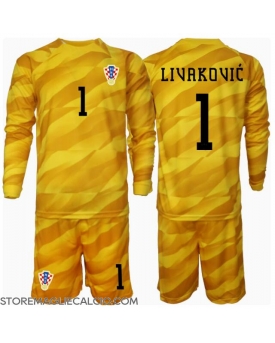 Croazia Dominik Livakovic #1 Portiere Maglia Gara Casa Repliche Europei 2024 Bambino Maniche Lunghe